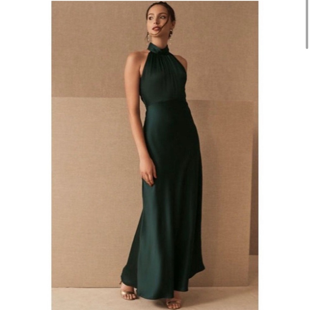 BHLDN High Neck Satin Dress - Size 6 navy